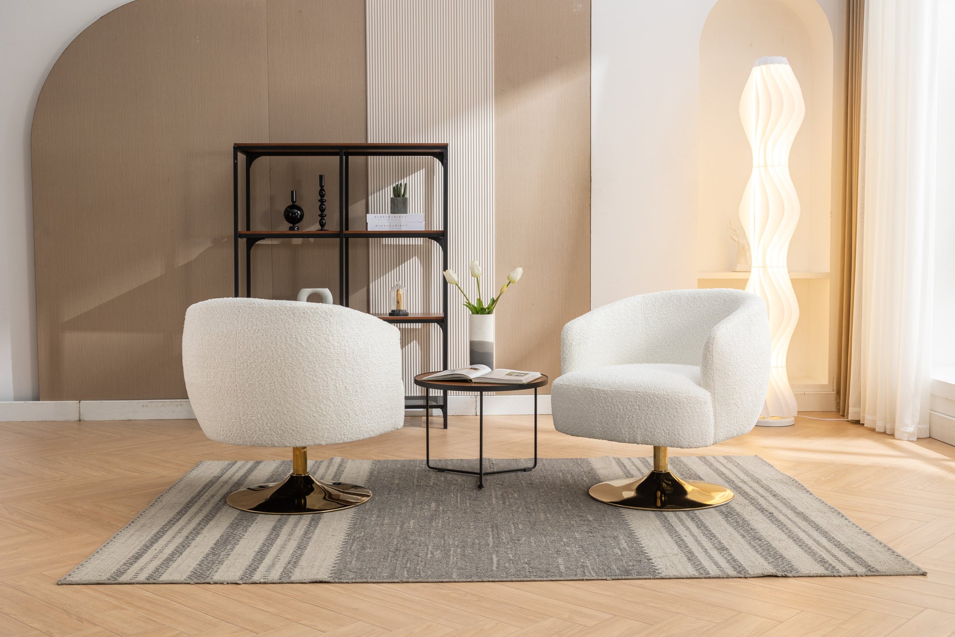 048 Chenille Fabric Accent Swivel Chair With Gold Metal Round Base,White White Primary Living Space Modern Eucalyptus Foam Chenille