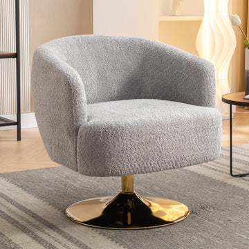 048 Chenille Fabric Accent Swivel Chair With Gold Metal Round Base,Light Gray Light Gray White Primary Living Space Modern Eucalyptus Foam Chenille