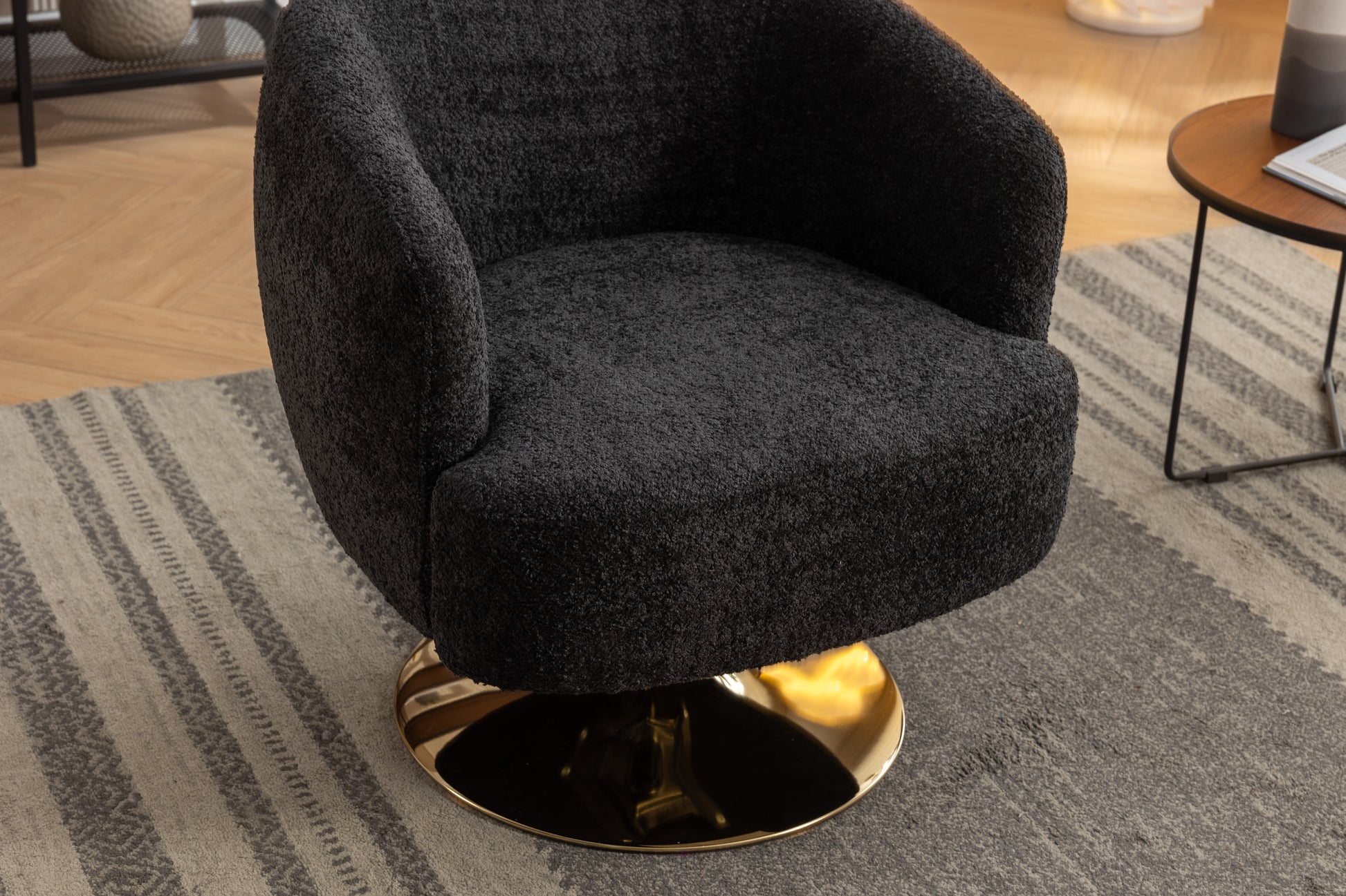 048 Chenille Fabric Accent Swivel Chair With Gold Metal Round Base,Black Black White Primary Living Space Modern Eucalyptus Foam Chenille