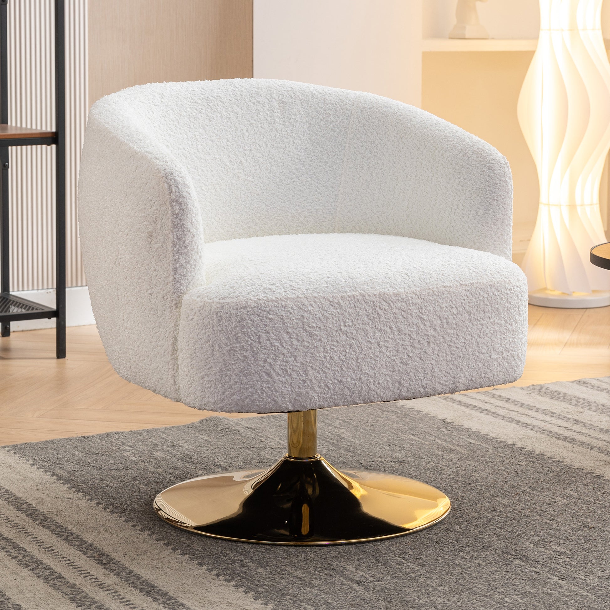 048 Chenille Fabric Accent Swivel Chair With Gold Metal Round Base,White White Primary Living Space Modern Eucalyptus Foam Chenille