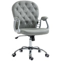Vinsetto Pu Leather Home Office Chair, Button Tufted Desk Chair With Padded Armrests, Adjustable Height And Swivel Wheels, Gray Gray Faux Leather