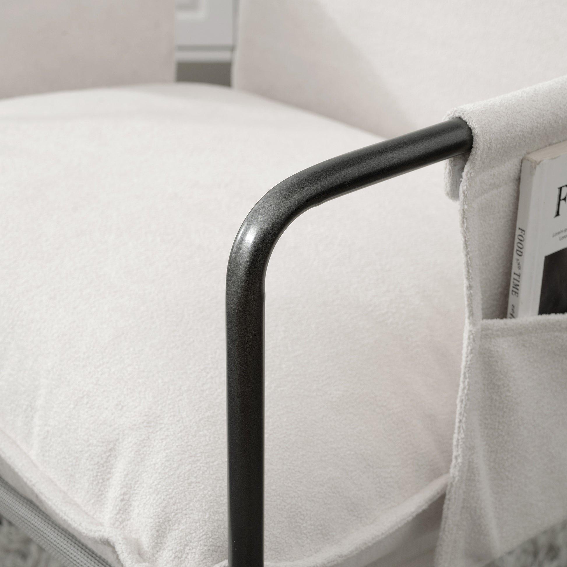 2 Sets 1 Case, Upholstered Hanging Armchair With Arm Pocket Metal Frame, Crushed Foamcushions And Skin Friendly Braid For Living Room And Bedroom. White Color White Foam Polyester