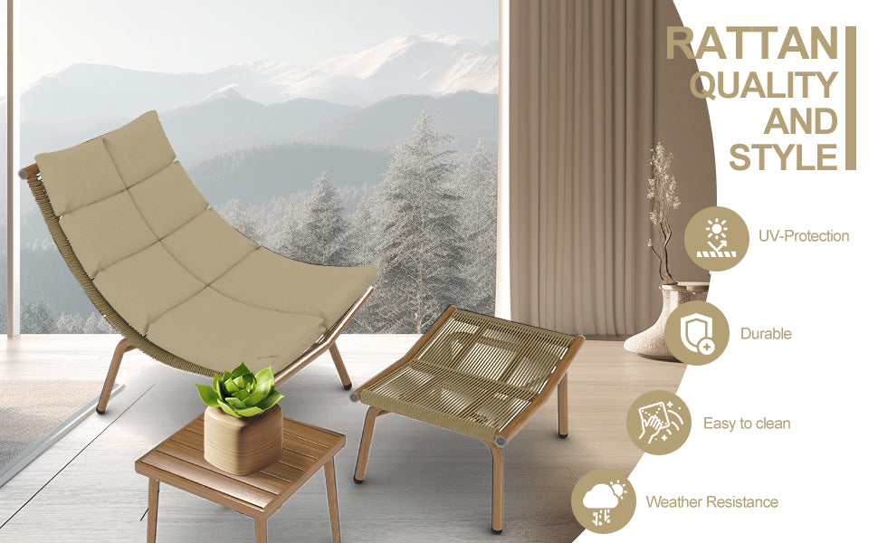 Chaise Lounge Chair With Table For Outdoor Indoor Wood Color Alloy Frame 380Lbs Capacity With Cushion Recliner For Camping Gaming Lunch Break Garden Party Sunbathing Wood Iron