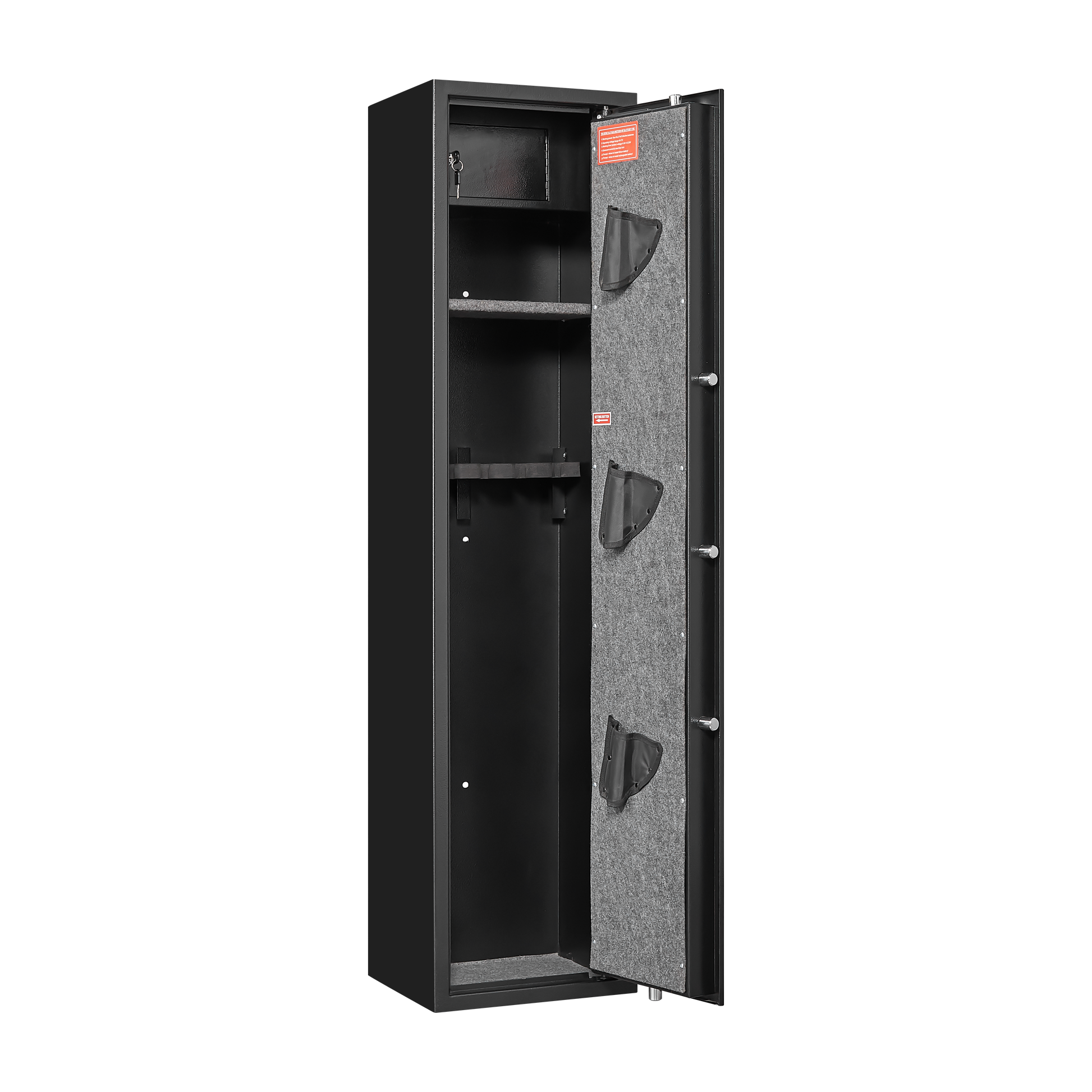 Black Steel Cabinet, With Inner Safe Box, Led Lights, Removable Shelf And Rack. Black Steel