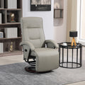 Homcom Pu Recliner With Footrest, Lounge Chair With 135 Adjustable Backrest, Swivel Wood Base, Padded Seat & Armrests For Living Room, Gray Gray Pu