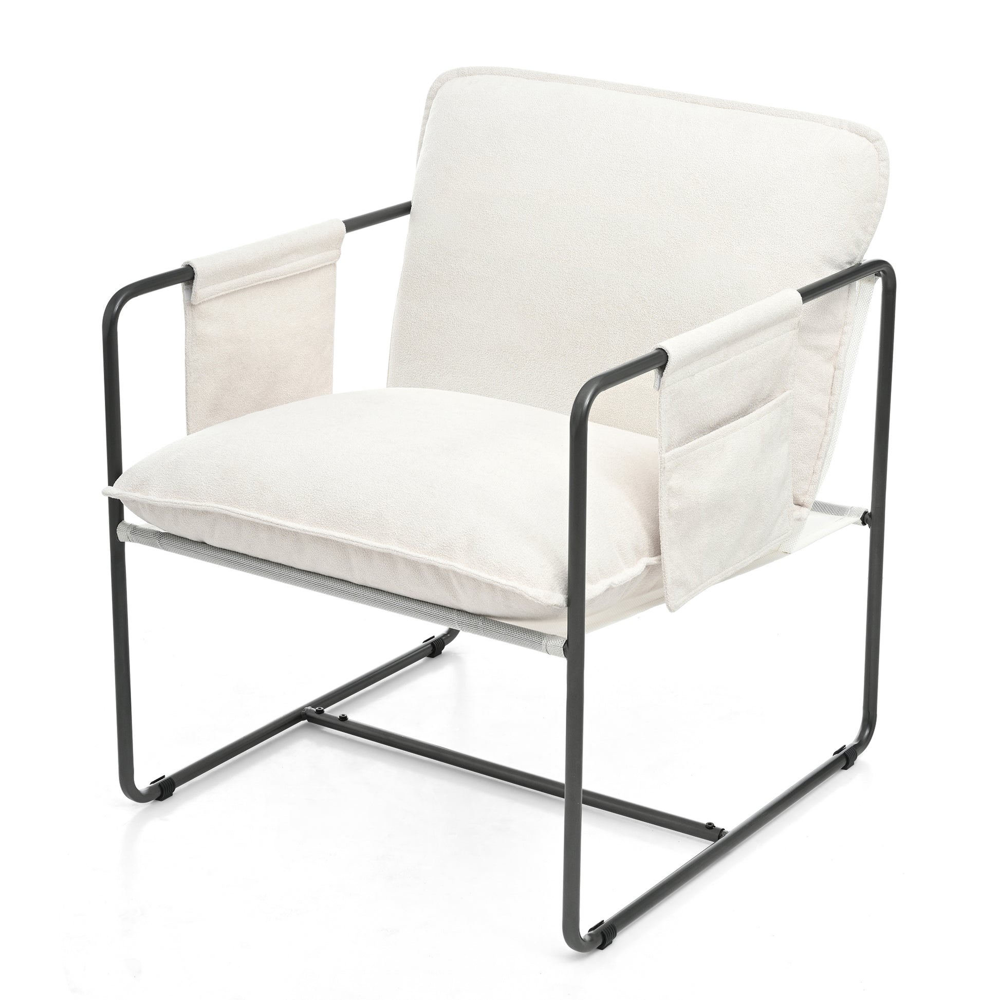 2 Sets 1 Case, Upholstered Hanging Armchair With Arm Pocket Metal Frame, Crushed Foamcushions And Skin Friendly Braid For Living Room And Bedroom. White Color White Foam Polyester