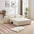 Convertible 3 In 1 Sleeper Sofa And Sectional Sofa With 4 Storage Space For Living Room,Corduroy Couch With 4 Pillows,Corduroy Beige Corduroy 3 Seat