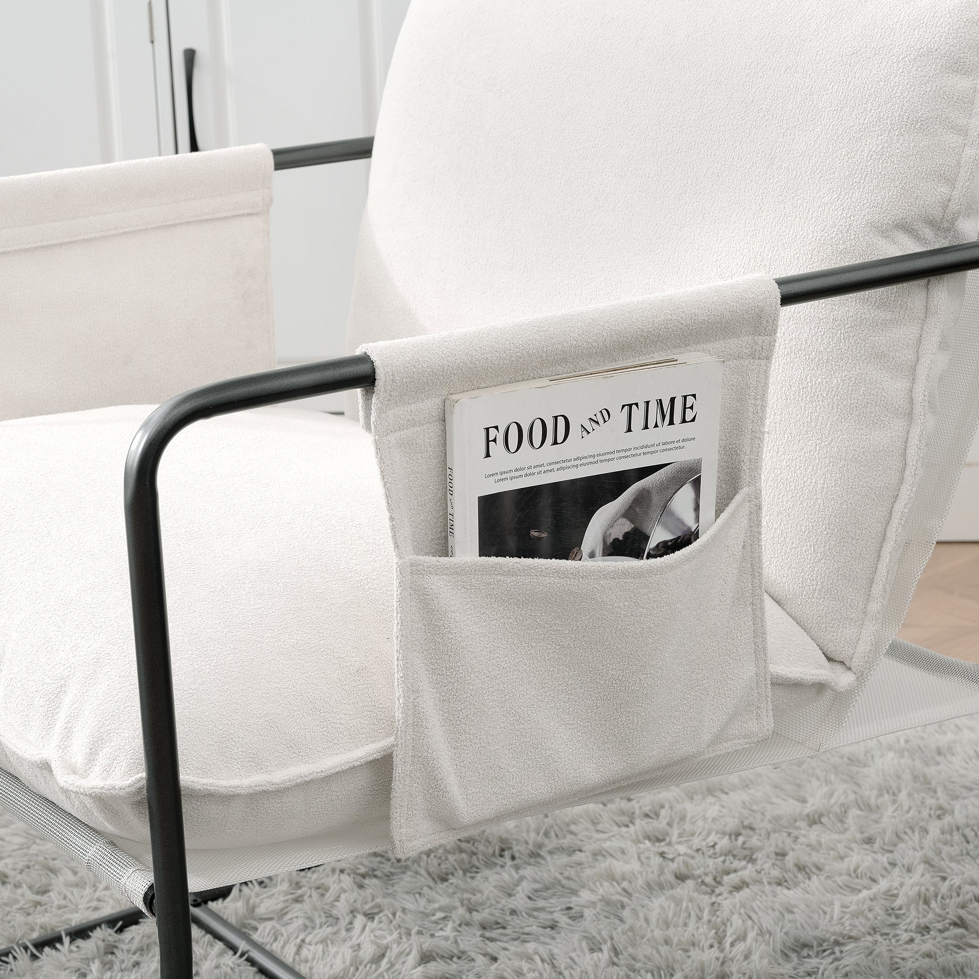 2 Sets 1 Case, Upholstered Hanging Armchair With Arm Pocket Metal Frame, Crushed Foamcushions And Skin Friendly Braid For Living Room And Bedroom. White Color White Foam Polyester