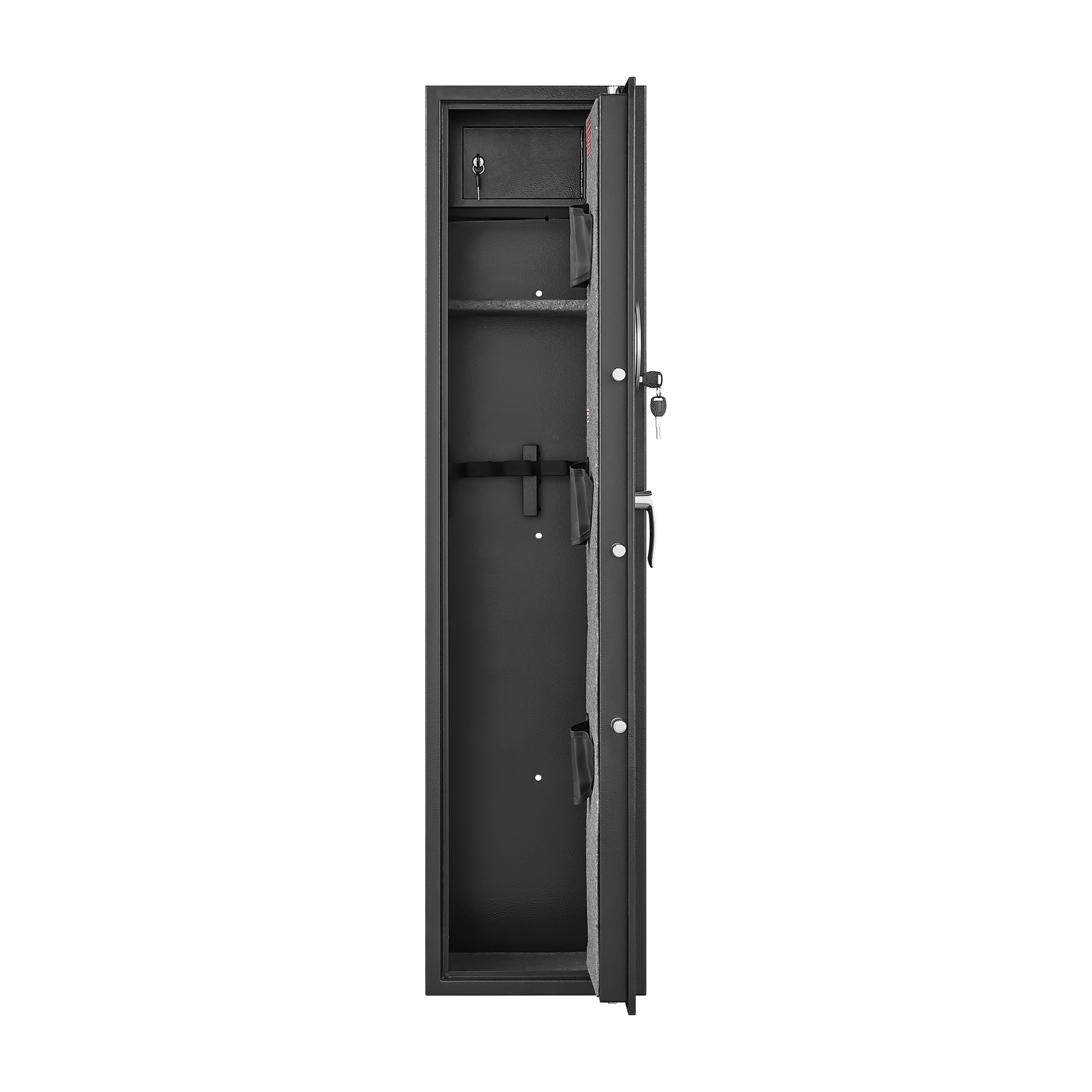 Black Steel Cabinet, With Inner Safe Box, Led Lights, Removable Shelf And Rack. Black Steel