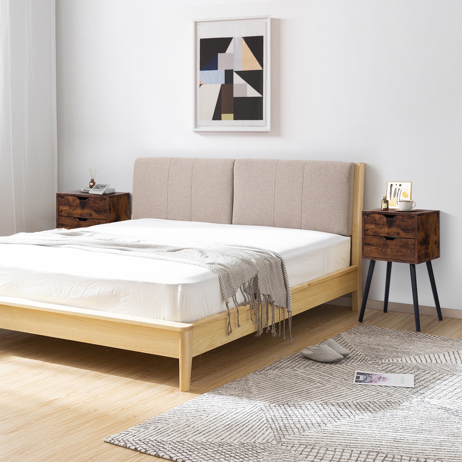 Ightstand With 2 Drawers, Bedside Tables With Solid Wood Legs And Storage, End Table, Side Table, Bedside Furniture For Bedroom, Living Room, Rustic Brown Rustic Brown Mdf