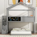 Twin Over Full House Bunk Bed With Storage Staircase And Blackboard,Gray Old Sku: Gx001701Aae Box Spring Not Required Gray Wood Bedroom Bunk Pine