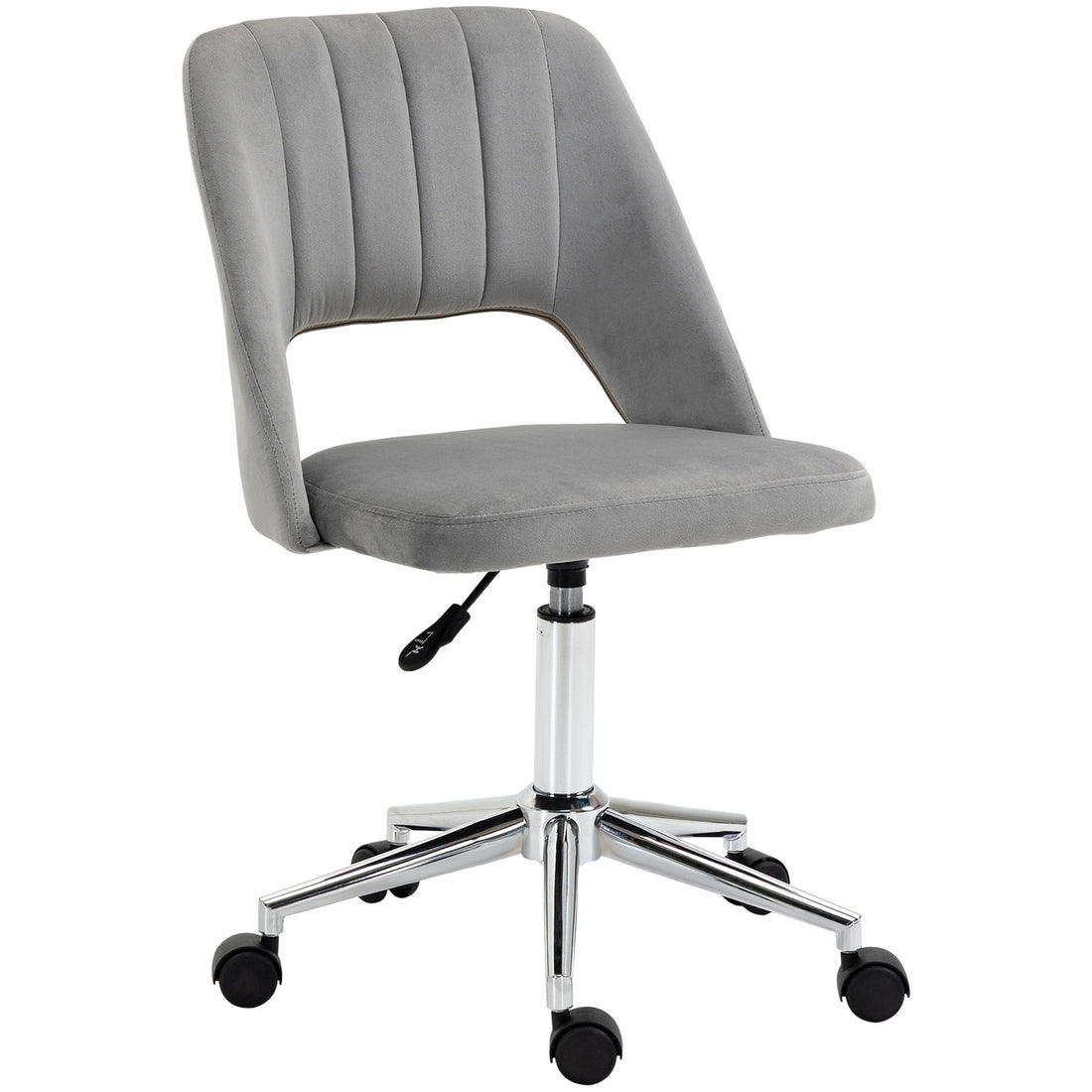 Vinsetto Modern Mid Back Office Chair With Velvet Fabric, Swivel Computer Armless Desk Chair With Hollow Back Design For Home Office, Grey Gray Polyester