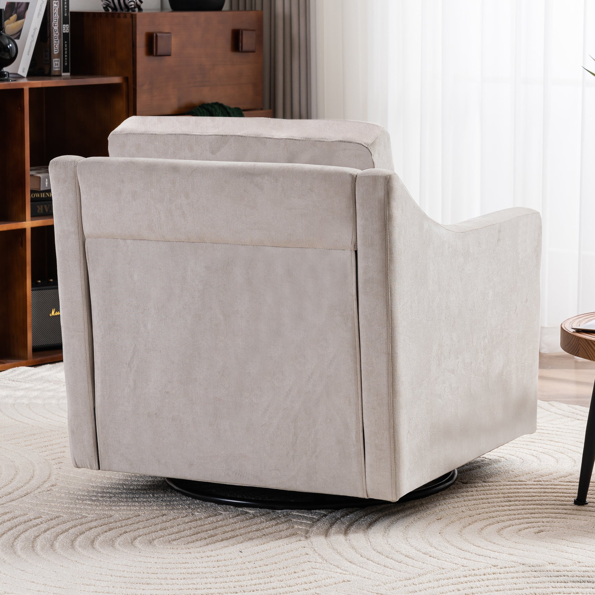 Large Swivel Chair, Upholstered Armchair, Modern Chair, Skin Friendly Gradient Color Linen Fabric, Comfortable To Sit. Suitable For Reception Living Room, Beige Beige Fabric