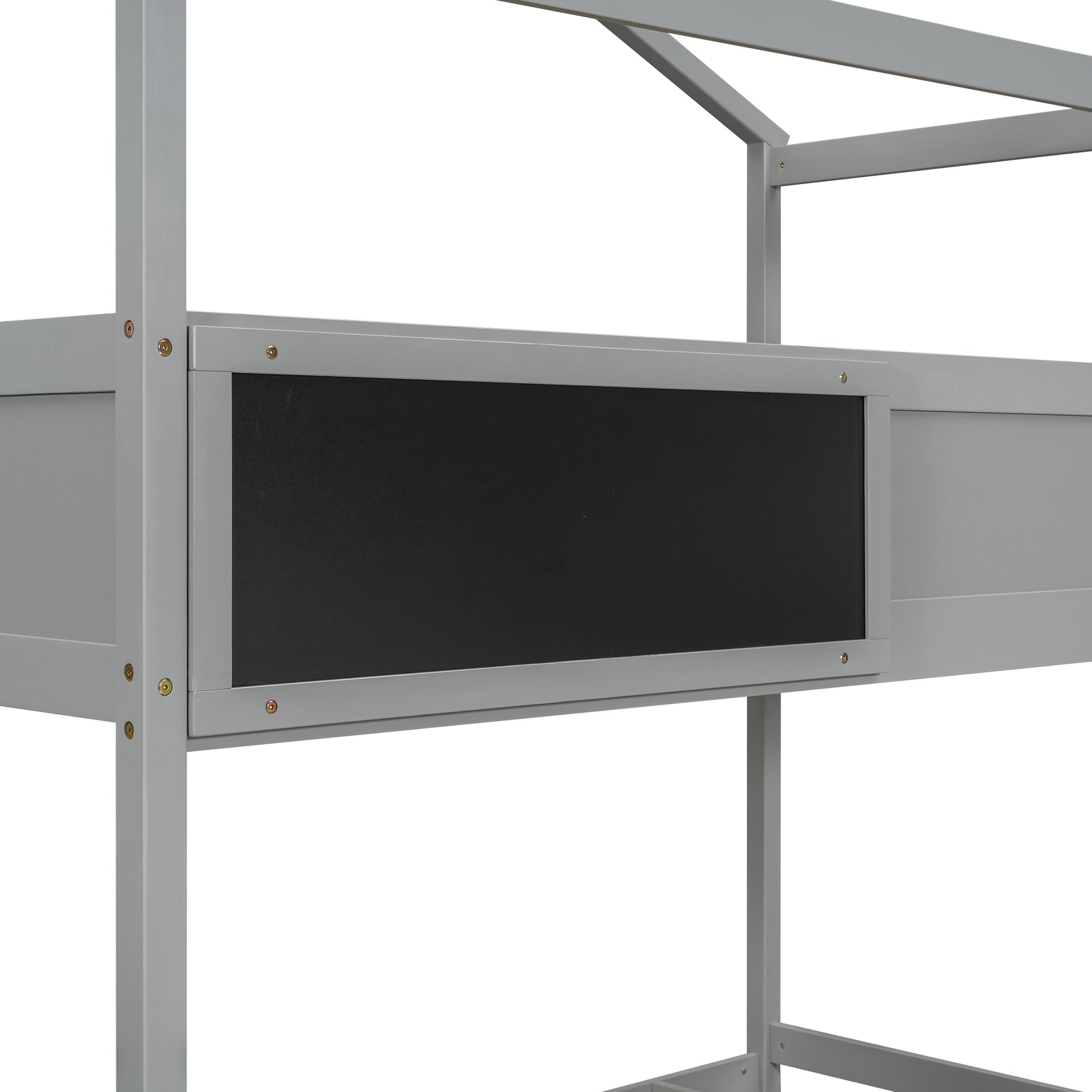 Twin Over Full House Bunk Bed With Storage Staircase And Blackboard,Gray Old Sku: Gx001701Aae Box Spring Not Required Gray Wood Bedroom Bunk Pine