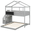 Twin Over Full House Bunk Bed With Storage Staircase And Blackboard,Gray Old Sku: Gx001701Aae Box Spring Not Required Gray Wood Bedroom Bunk Pine