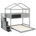 Twin Over Full House Bunk Bed With Storage Staircase And Blackboard,Gray Old Sku: Gx001701Aae Box Spring Not Required Gray Wood Bedroom Bunk Pine
