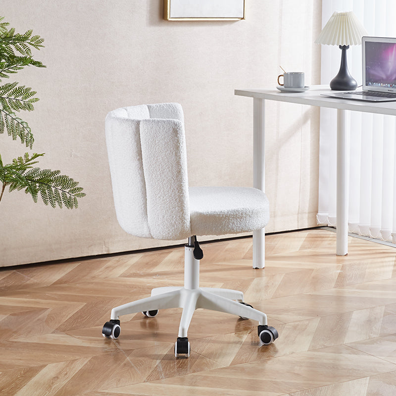 Set Of 1,Home Office Chair,Fluffy Fuzzy Comfortable Makeup Vanity Chair ,Swivel Desk Chair Height Adjustable Dressing Chair For Bedroom Antique White Fabric Metal