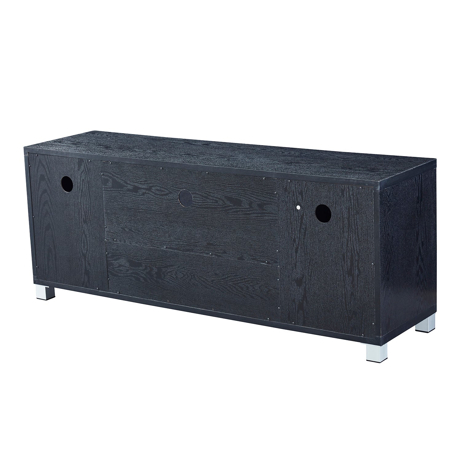 Wood Tv Stand Media Console With Storage Cabinet For Living Room, Bedroom, Black Wood Grain Finish Black Dining Room Adjustabel Shelves Mdf Glass