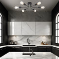 Modern Sputnik Chandelier 6 Light Semi Flush Mount Ceiling Lighting Cotemporary Industrial Brushed Nickel Ceiling Fixture Black Metal