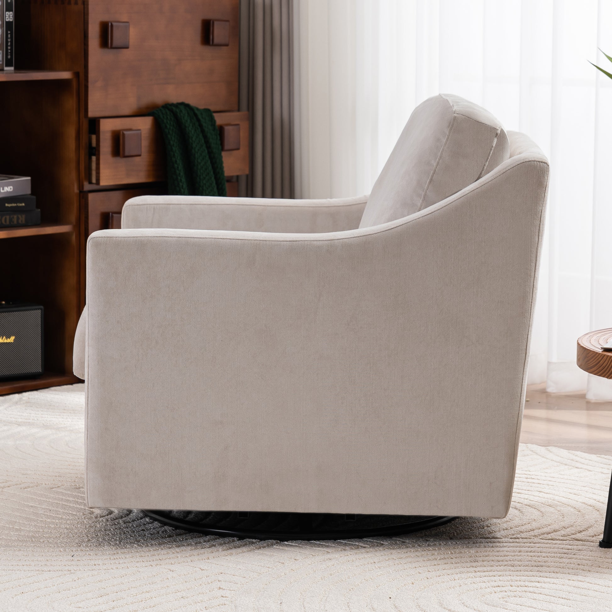 Large Swivel Chair, Upholstered Armchair, Modern Chair, Skin Friendly Gradient Color Linen Fabric, Comfortable To Sit. Suitable For Reception Living Room, Beige Beige Fabric