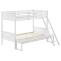White Twin Full Bunk Bed With Built In Ladder Twin White Wood White Bedroom Transitional Rubberwood Bunk Wood