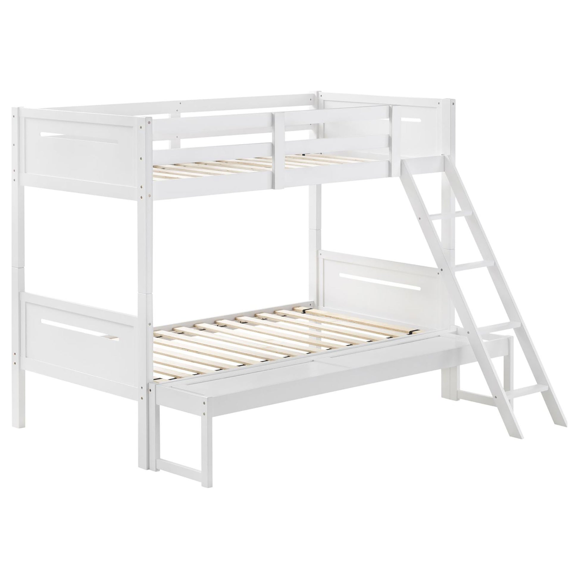 White Twin Full Bunk Bed With Built In Ladder Twin White Wood White Bedroom Transitional Rubberwood Bunk Wood