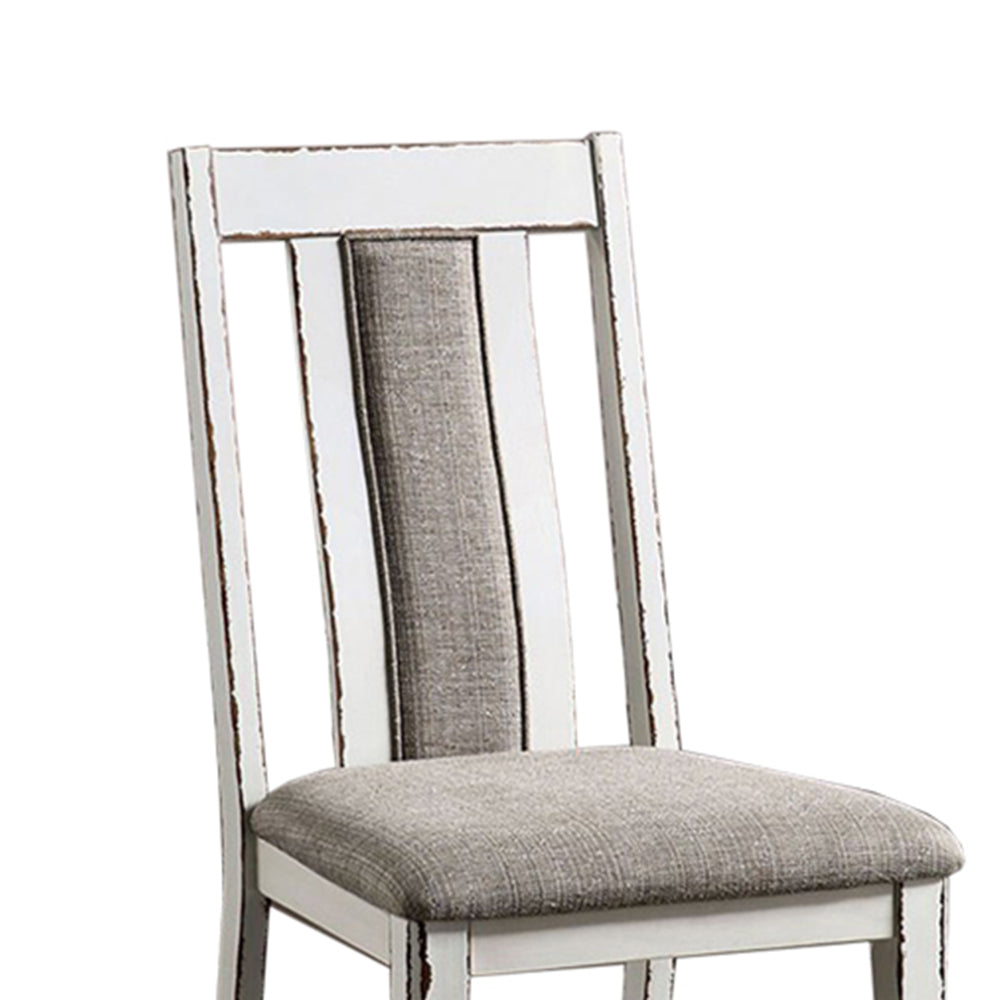 Set Of 2 Upholstered Side Chairs In Weathered White And Warm Gray Finish Solid Off White Dining Room Side Chair Wood Fabric
