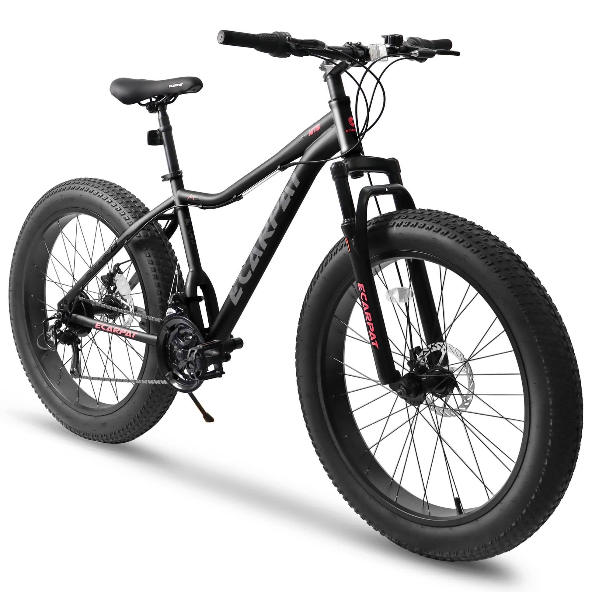 Ecarpat 26 Inch Fat Tires Mountain Bike, 4 Inch Wide Wheel, 21 Speed Disc Brakes, Mens Womens Trail Beach Snow Commuter City Mountain Bike, High Carbon Steel Frame Front Fork Bicycles Cycling Black Durable Garden & Outdoor Sporty Multifunctional