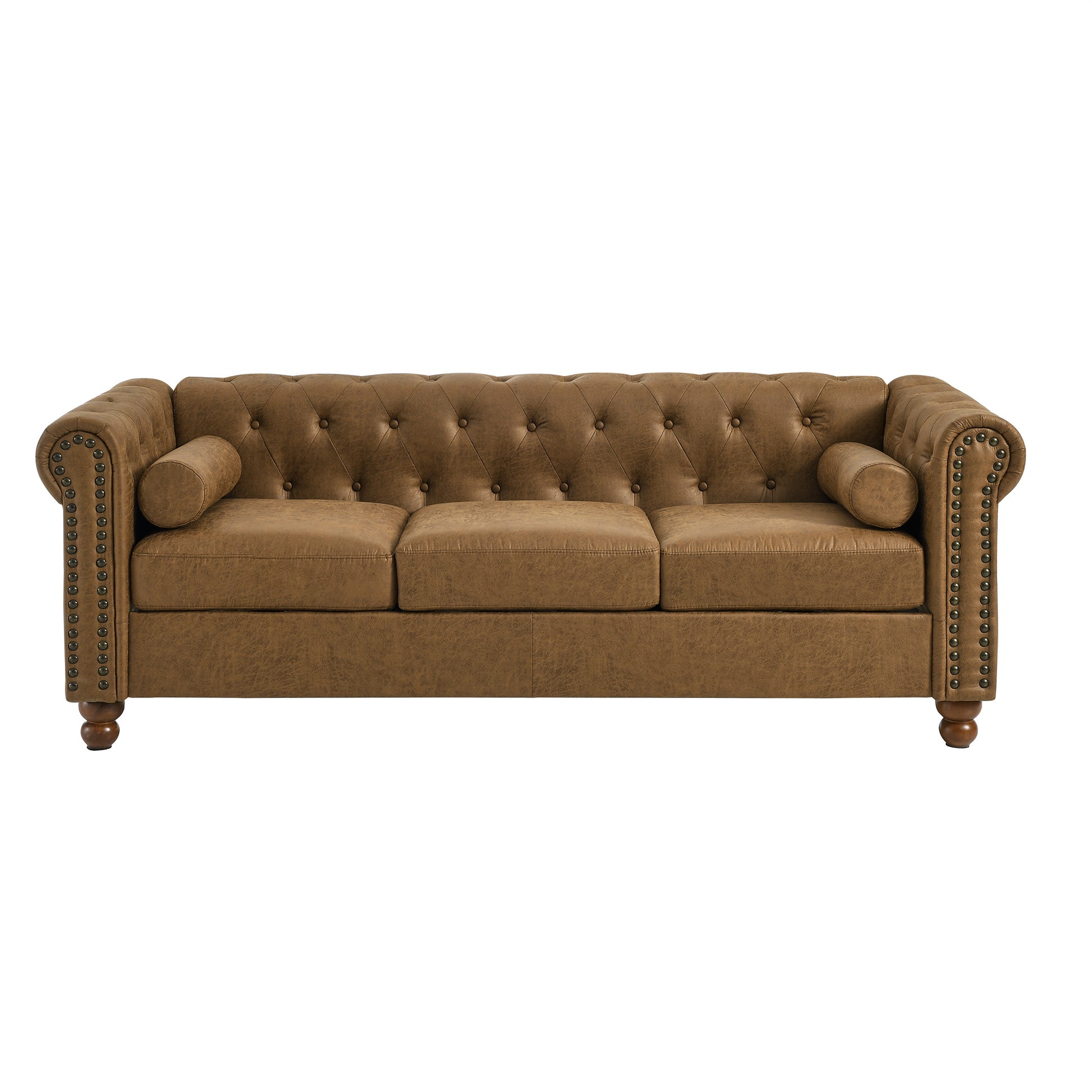 Classic Traditional Living Room Upholstered Sofa With High Tech Fabric Surface Chesterfield Tufted Fabric Sofa Couch, Large Brown Brown Primary Living Space Medium Soft Cushion Back Square Arms Foam Fabric 3 Seat