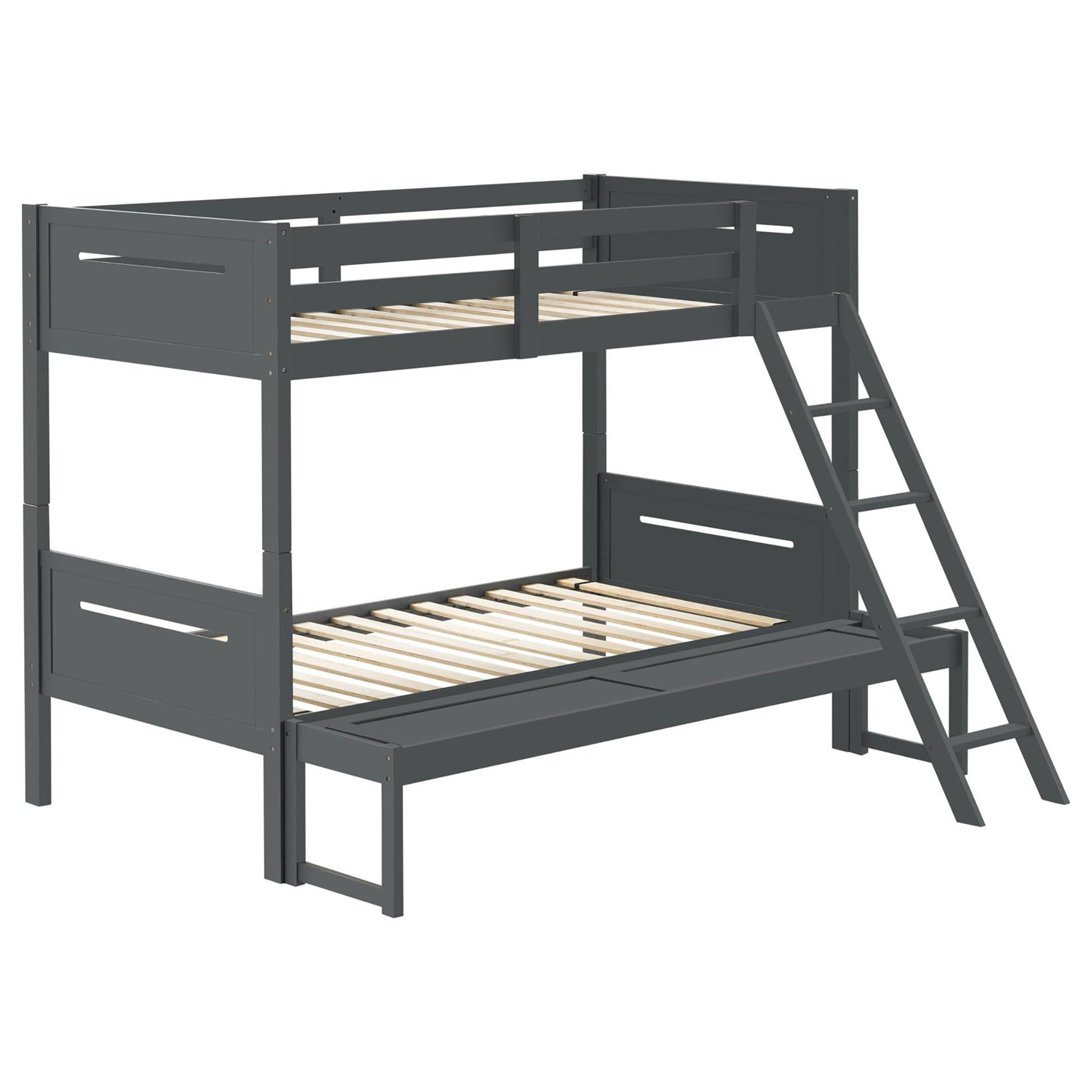 Grey Twin Full Bunk Bed With Built In Ladder Twin Grey Wood Gray Bedroom Transitional Rubberwood Bunk Wood