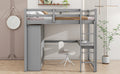 Wood Full Size Loft Bed With Built In Wardrobe, Desk, Storage Shelves And Drawers, Gray Box Spring Not Required Full Gray Wood Bedroom Bed Frame Solid Wood Mdf