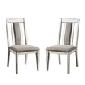 Set Of 2 Upholstered Side Chairs In Weathered White And Warm Gray Finish Solid Off White Dining Room Side Chair Wood Fabric