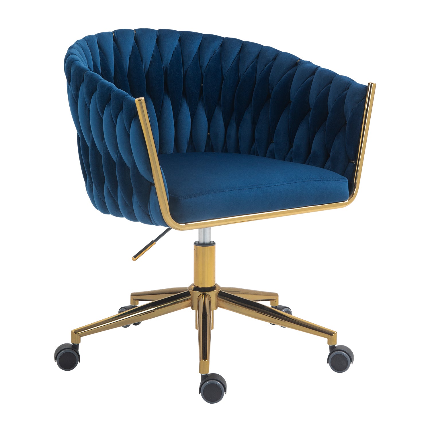 Modern Design The Backrest Is Hand Made Woven Office Chair,Vanity Chairs With Wheels,Height Adjustable,360 Swivel For Bedroom, Living Room Blue Blue Bedroom Foam Modern Office Chairs Foam Velvet