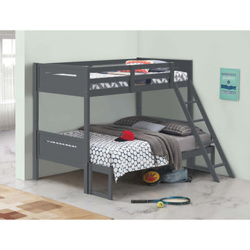 Grey Twin Full Bunk Bed With Built In Ladder Twin Grey Wood Gray Bedroom Transitional Rubberwood Bunk Wood