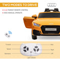 Aosom 6V Kids Electric Ride On Car, Licensed Audi Tt Rs With Suspension System And Remote Control, Horn, 5 Songs, Lights, Mp3 Player Yellow Yellow Steel