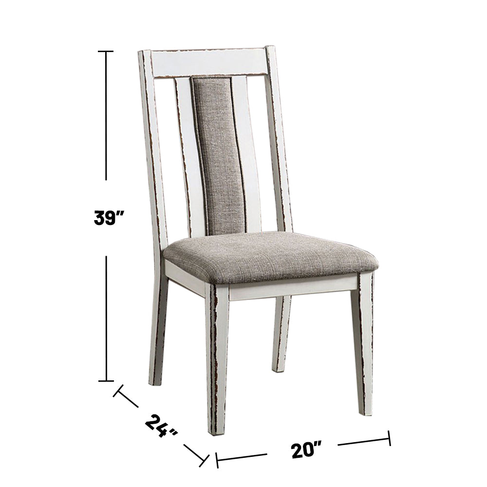 Set Of 2 Upholstered Side Chairs In Weathered White And Warm Gray Finish Solid Off White Dining Room Side Chair Wood Fabric