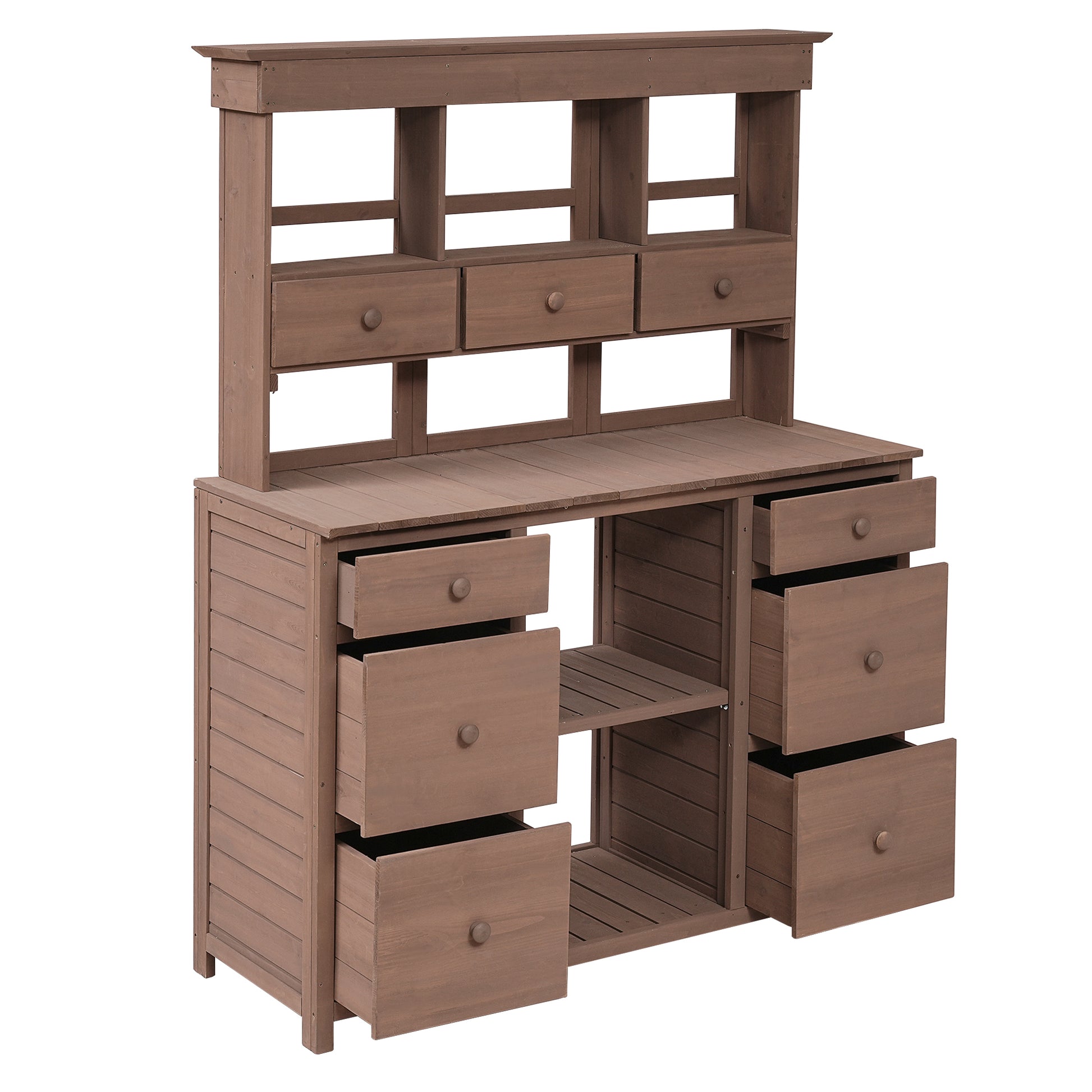 Garden Potting Bench Table, Rustic And Sleek Design With Multiple Drawers And Shelves For Storage, Brown Brown Garden & Outdoor Rustic Wood