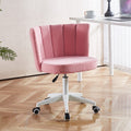 Set Of 1,Home Office Chair,Fluffy Fuzzy Comfortable Makeup Vanity Chair ,Swivel Desk Chair Height Adjustable Dressing Chair For Bedroom Pink White Fabric Metal