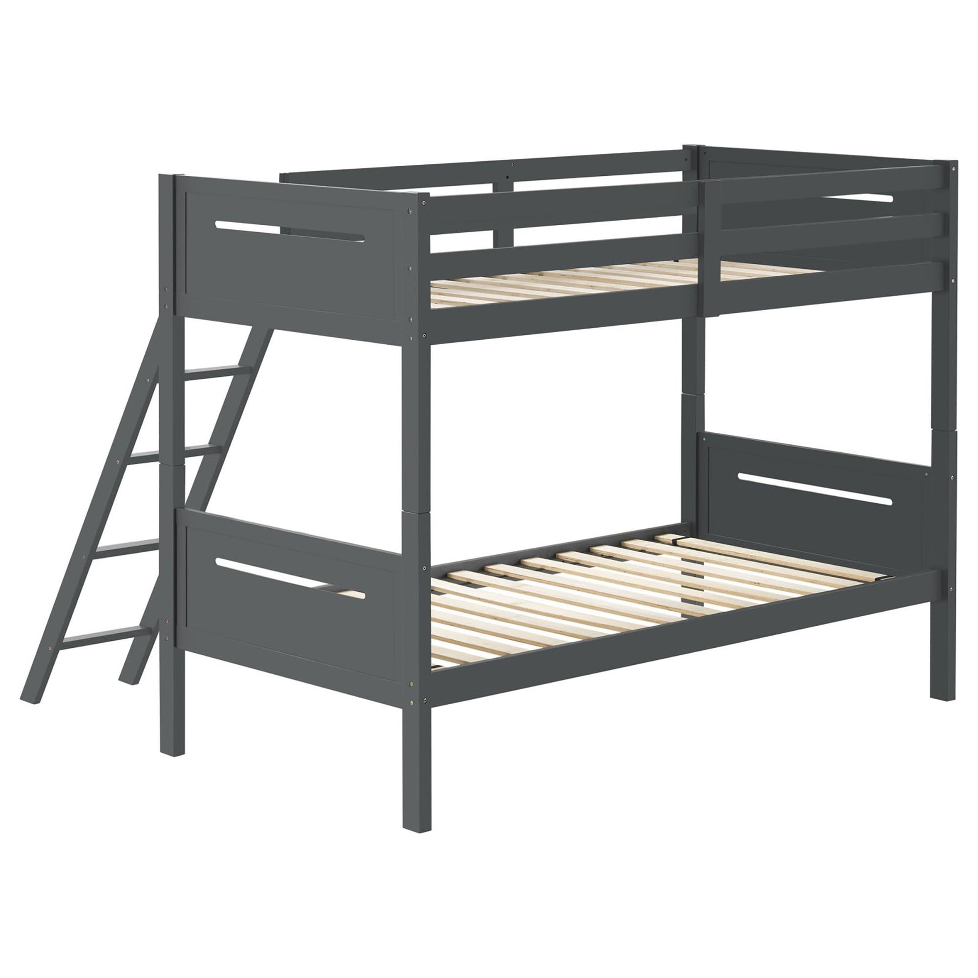 Grey Twin Twin Bunk Bed With Built In Ladder Twin Grey Wood Gray Bedroom Transitional Rubberwood Bunk Wood