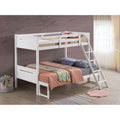 White Twin Full Bunk Bed With Built In Ladder Twin White Wood White Bedroom Transitional Rubberwood Bunk Wood