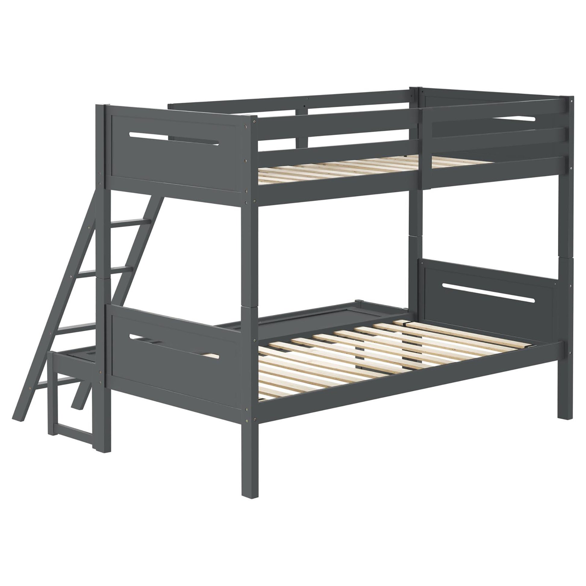 Grey Twin Full Bunk Bed With Built In Ladder Twin Grey Wood Gray Bedroom Transitional Rubberwood Bunk Wood