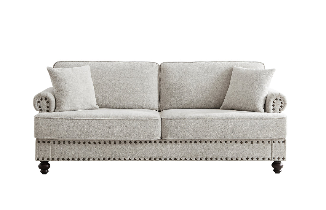 82" Chenille Modern Upholstered Sofas 2 Seater Couches With Nails And Armrests White White Primary Living Space American Design Polyester Chenille 3 Seat