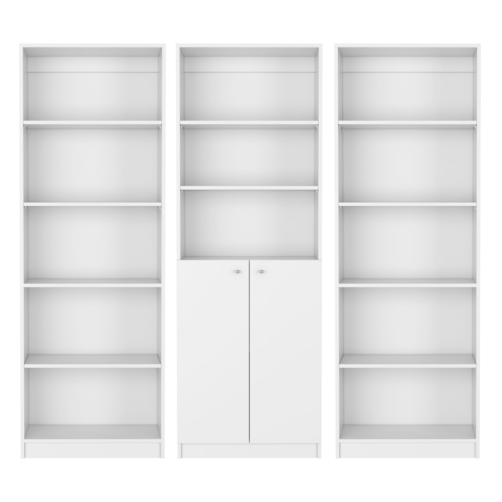 Penrose 3 Piece Living Room Set With 3 Bookcases, White White Particle Board Engineered Wood