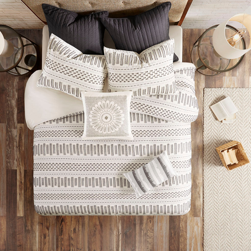 Cotton Jacquard Comforter Mini Set Ivory Charcoal Cotton