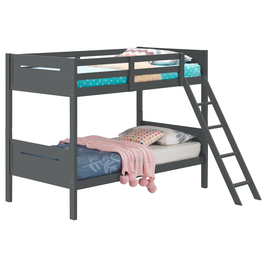 Grey Twin Twin Bunk Bed With Built In Ladder Twin Grey Wood Gray Bedroom Transitional Rubberwood Bunk Wood