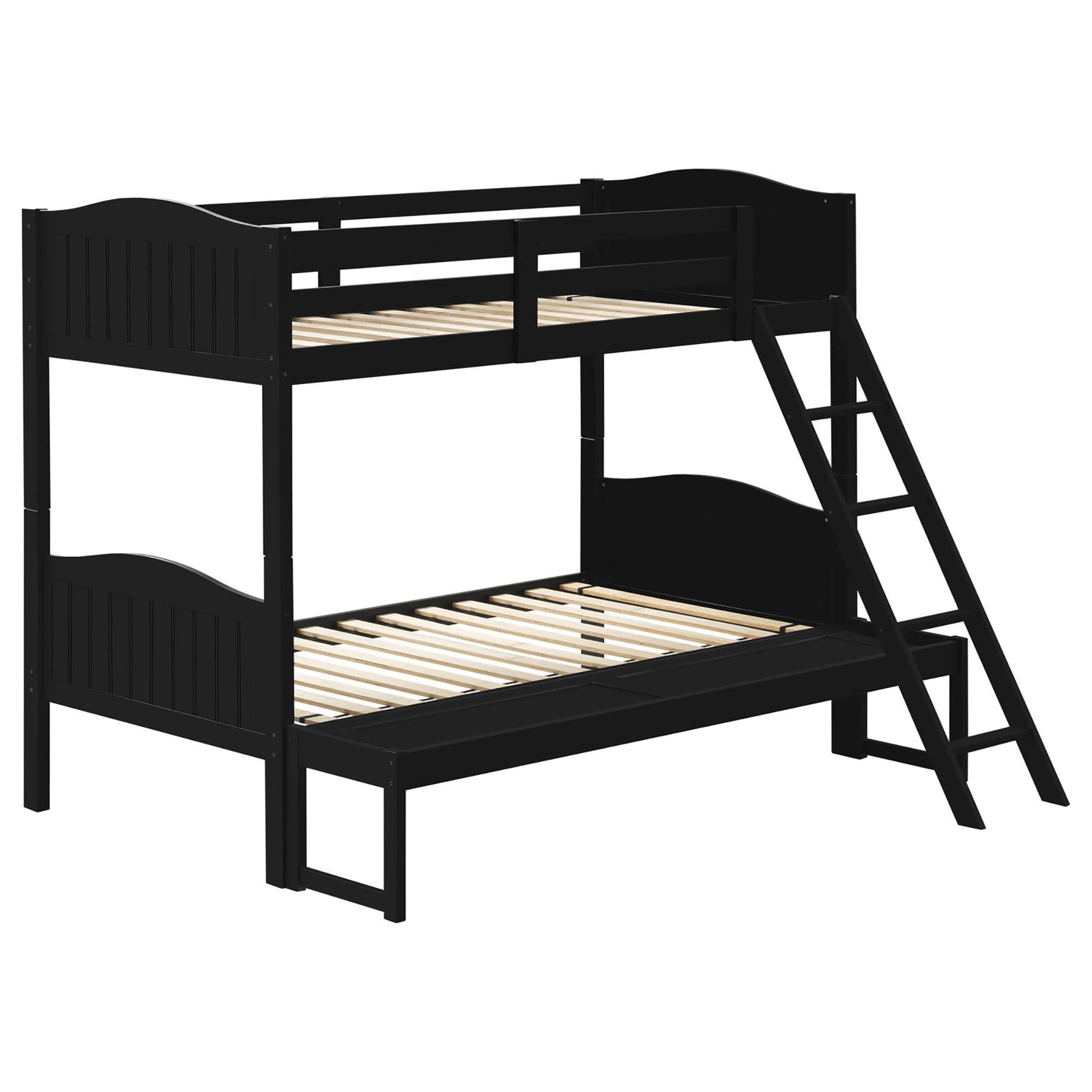 Black Twin Full Bunk Bed With Arched Headboard Full Black Wood Bedroom Transitional Rubberwood Bunk Wood
