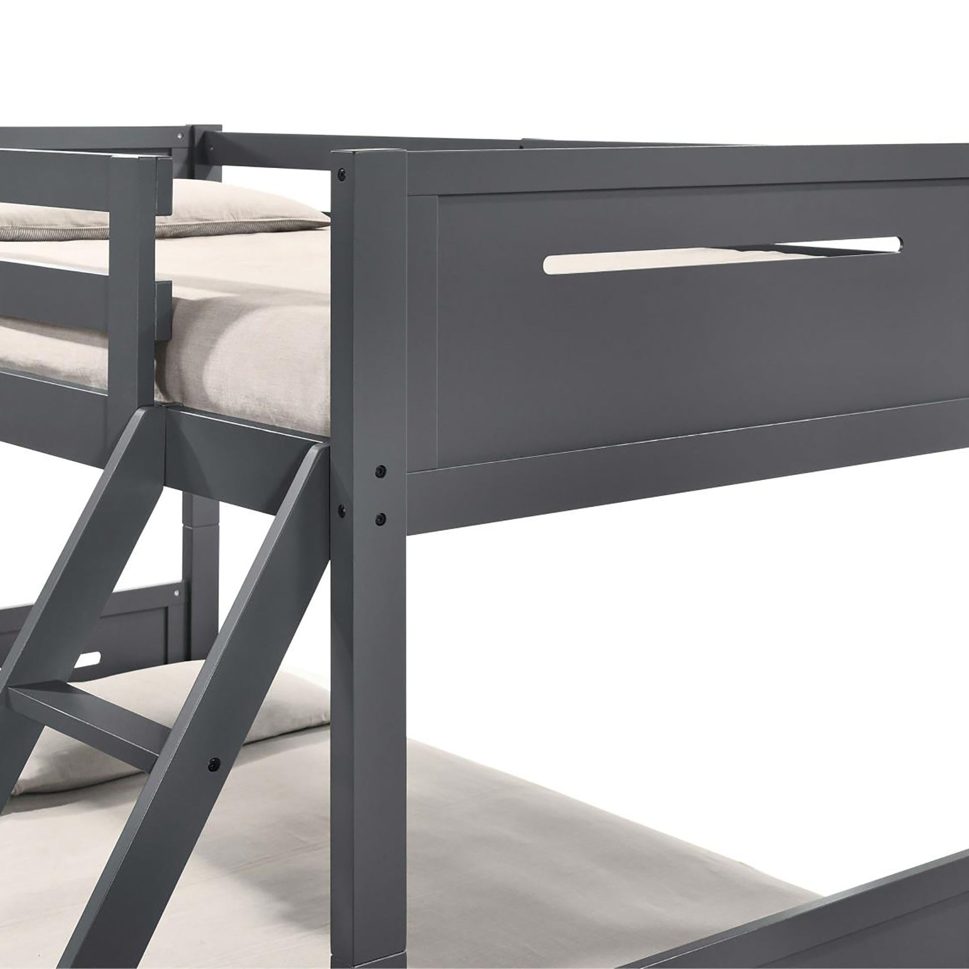 Grey Twin Full Bunk Bed With Built In Ladder Twin Grey Wood Gray Bedroom Transitional Rubberwood Bunk Wood