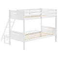 White Twin Full Bunk Bed With Built In Ladder Twin White Wood White Bedroom Transitional Rubberwood Bunk Wood