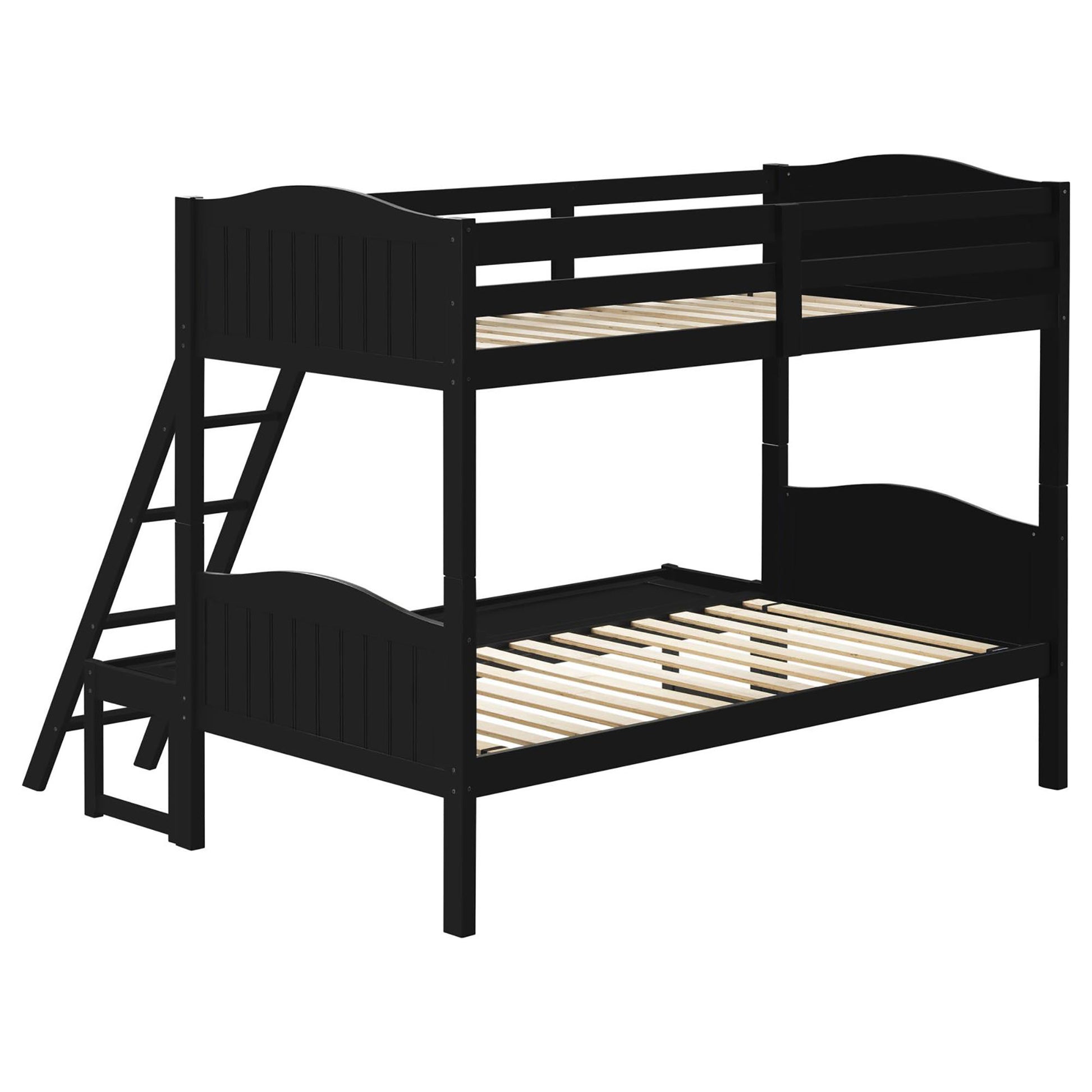 Black Twin Full Bunk Bed With Arched Headboard Full Black Wood Bedroom Transitional Rubberwood Bunk Wood