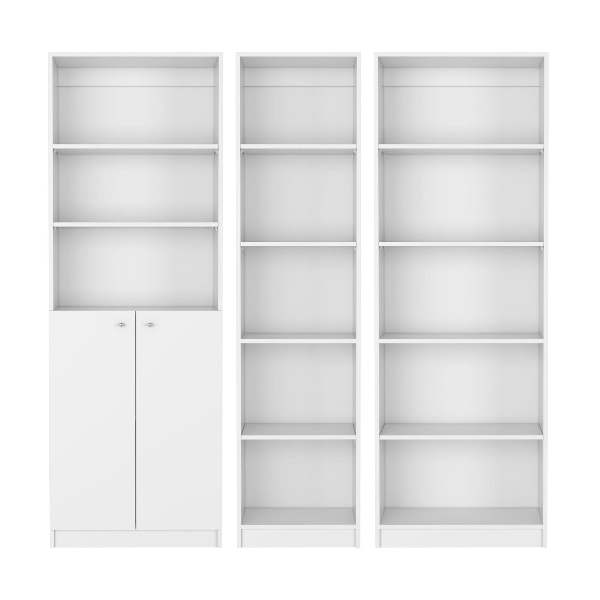 Platte 3 Piece Living Room Set With 3 Bookcases, White White Particle Board Engineered Wood